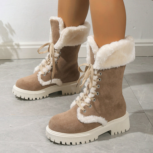 Chunky Heel Winter Plush Boots for Women