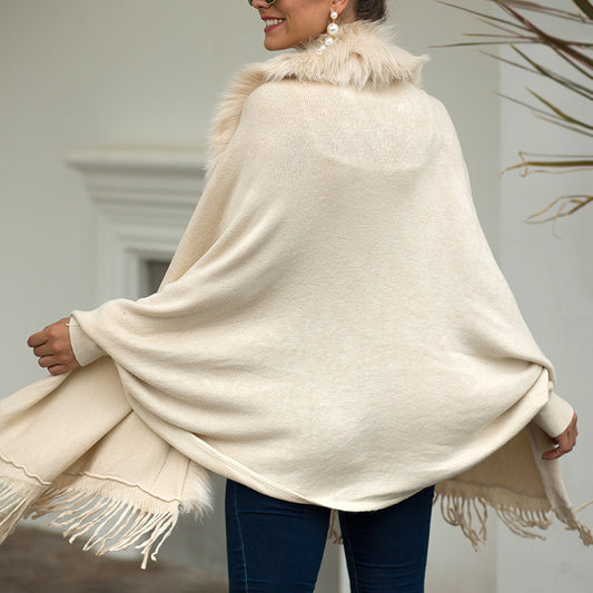 Fringe Hem Poncho Coat for Women