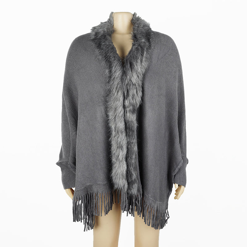 Fringe Hem Poncho Coat for Women