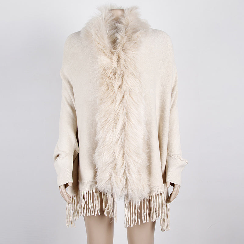Fringe Hem Poncho Coat for Women
