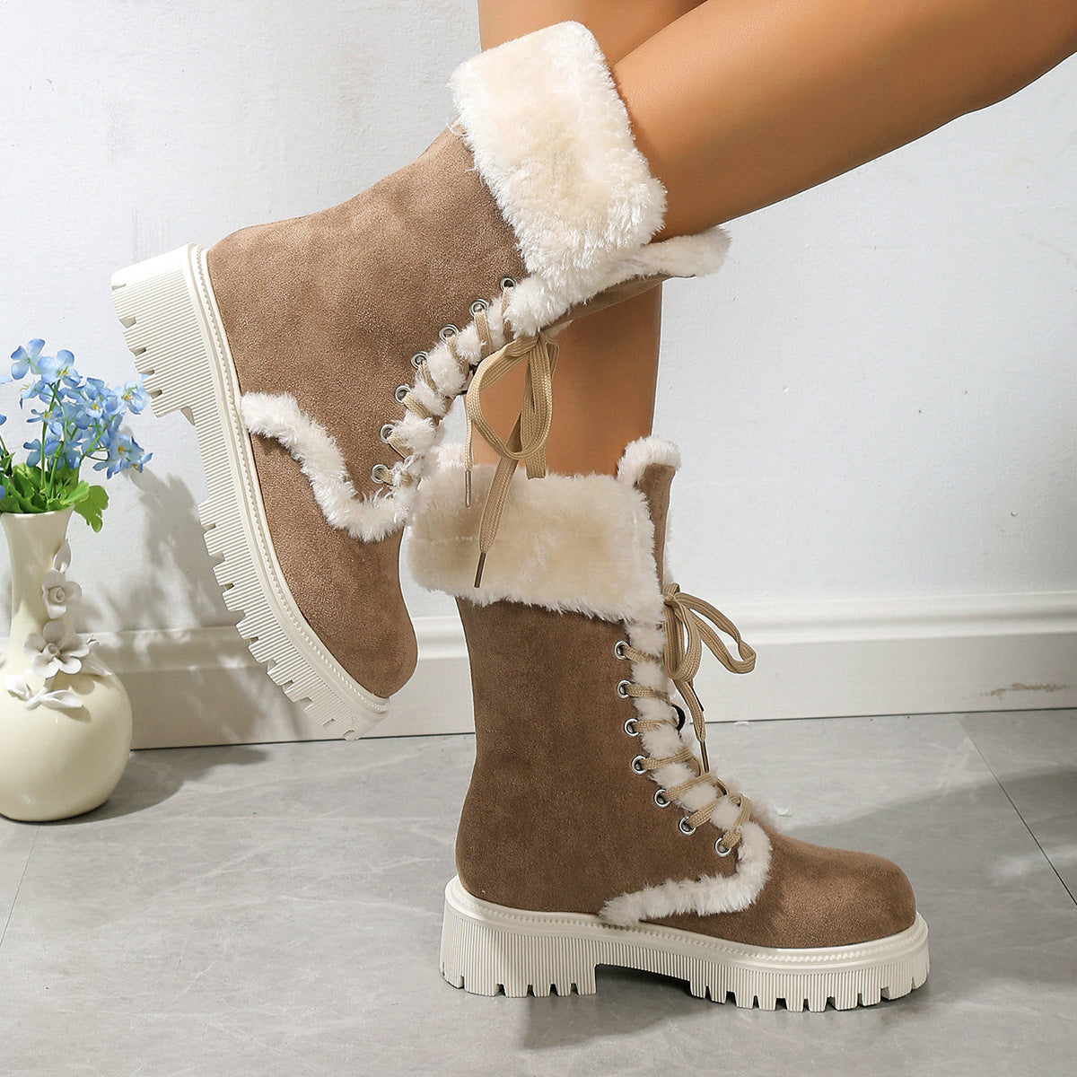 Chunky Heel Winter Plush Boots for Women
