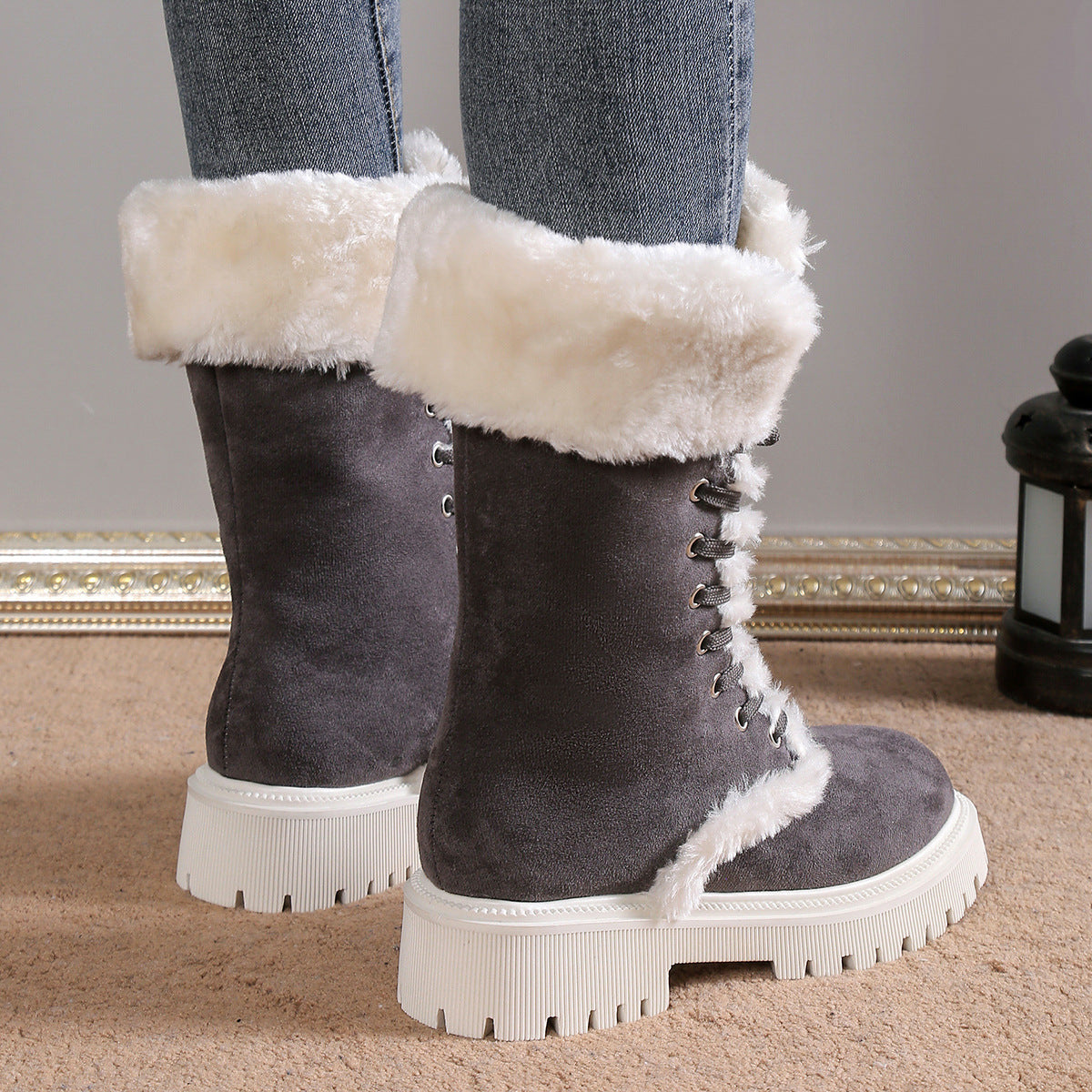 Chunky Heel Winter Plush Boots for Women