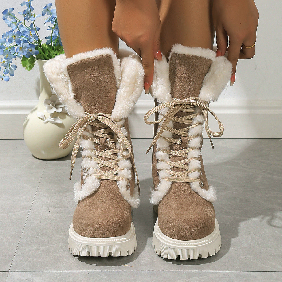 Chunky Heel Winter Plush Boots for Women