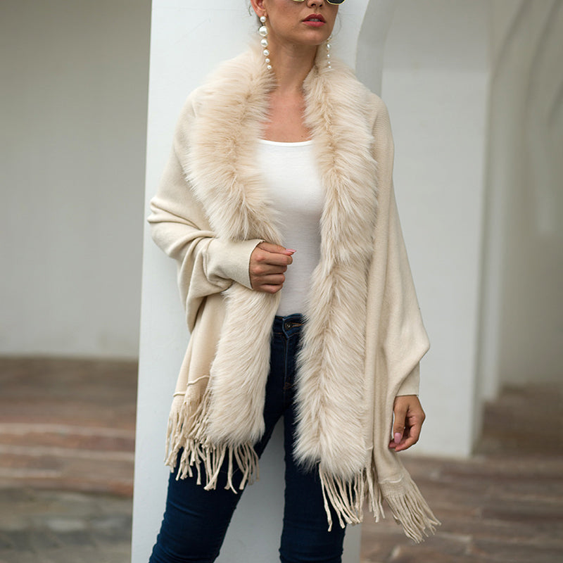 Fringe Hem Poncho Coat for Women