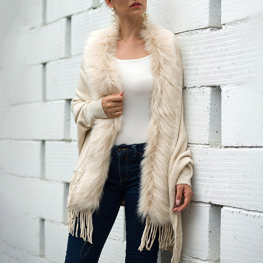 Fringe Hem Poncho Coat for Women