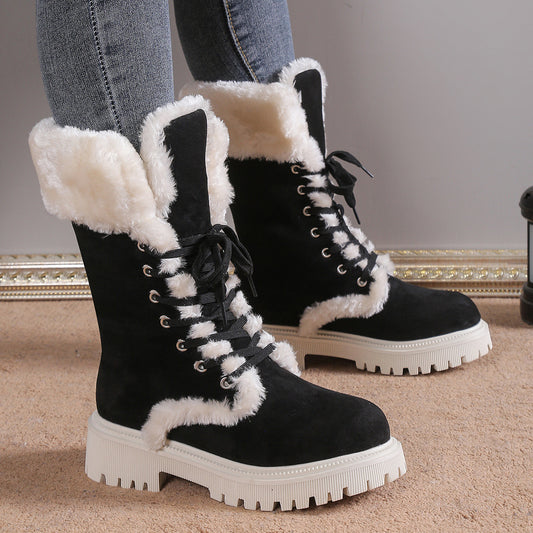 Chunky Heel Winter Plush Boots for Women