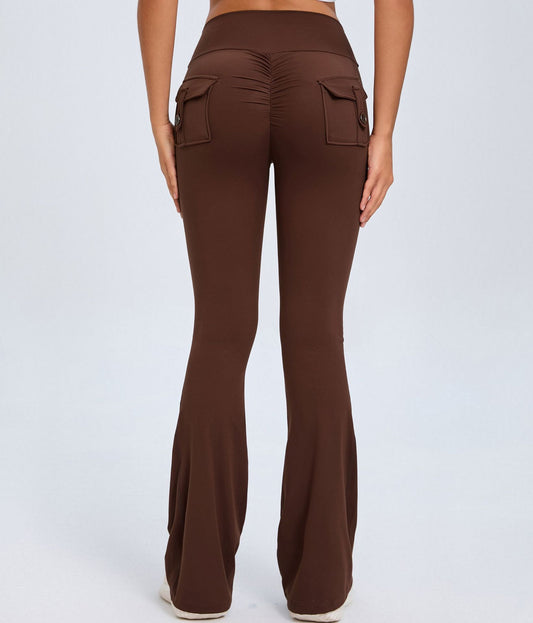 High-Waist Flared Yoga Pants – Slim Fit Workout Leggings with Pockets