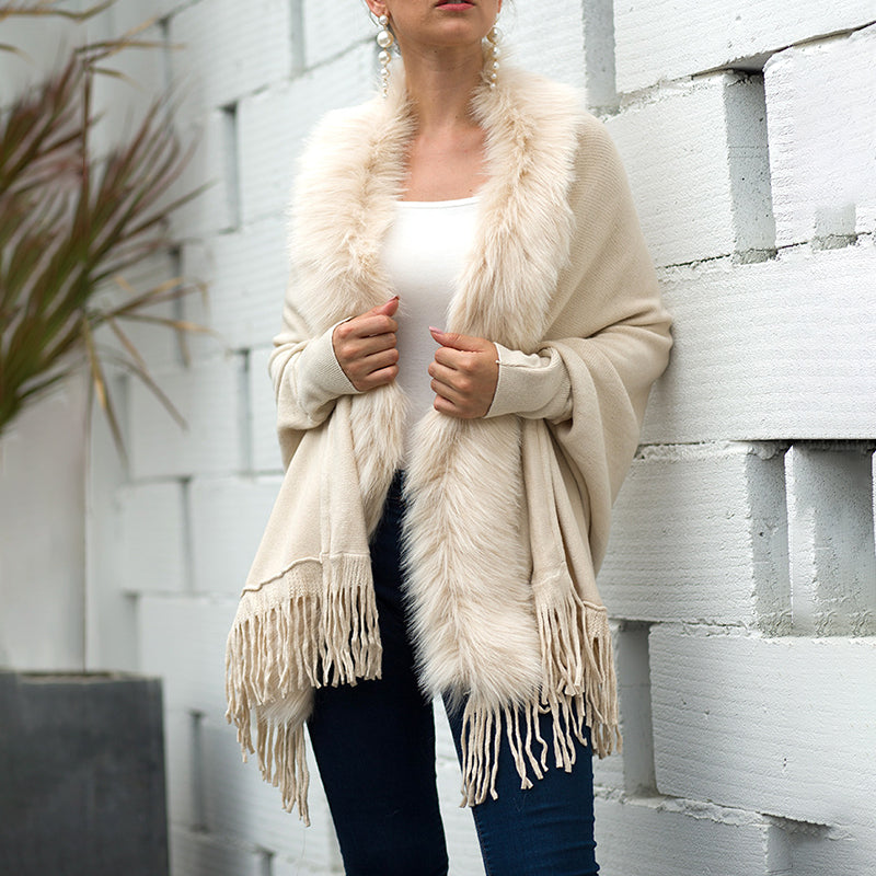Fringe Hem Poncho Coat for Women