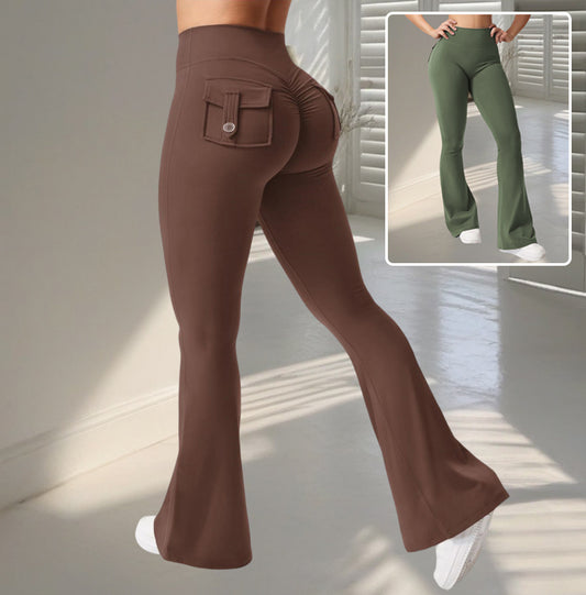 High-Waist Flared Yoga Pants – Slim Fit Workout Leggings with Pockets