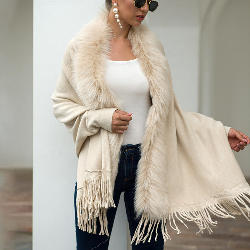 Fringe Hem Poncho Coat for Women