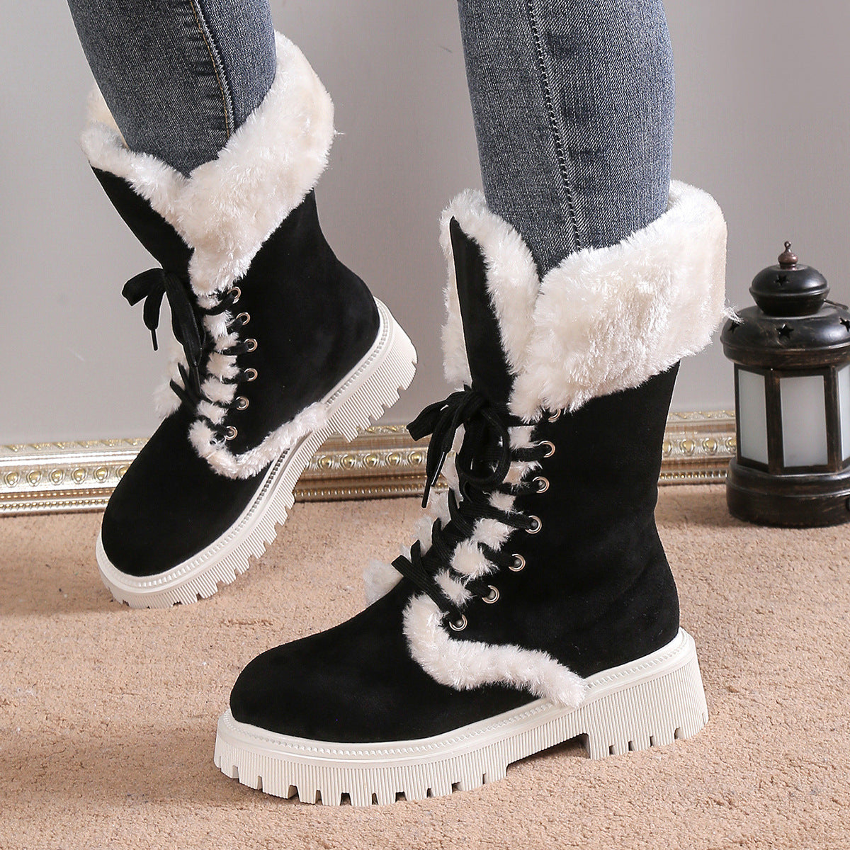 Chunky Heel Winter Plush Boots for Women