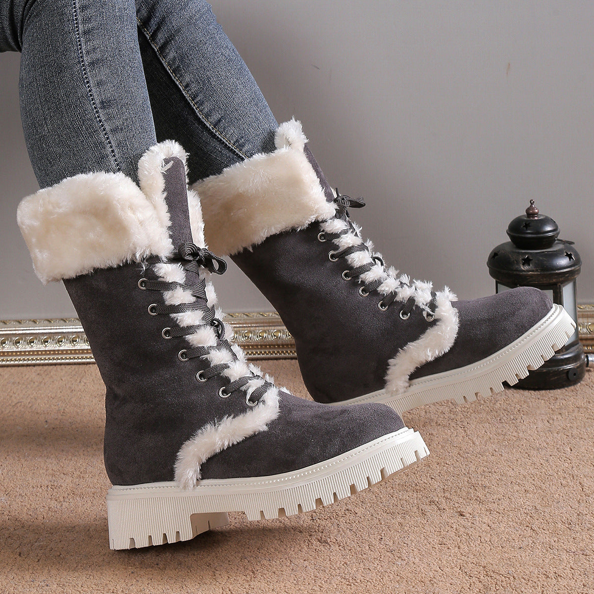Chunky Heel Winter Plush Boots for Women